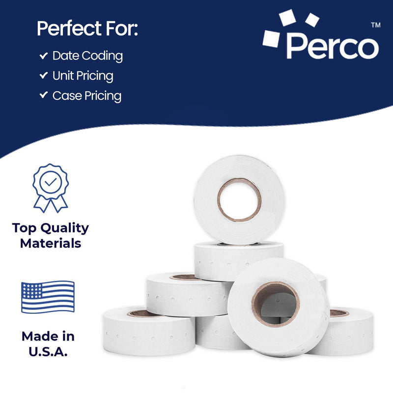 Perco 1 Line Freezer Adhesive Labels - 8 Rolls, 1 Sleeve, 8,000 Blank Price and Date Gun Labels for Perco Lite, X, Plus and Pro 1 Line Price and Date Guns - Made in USA