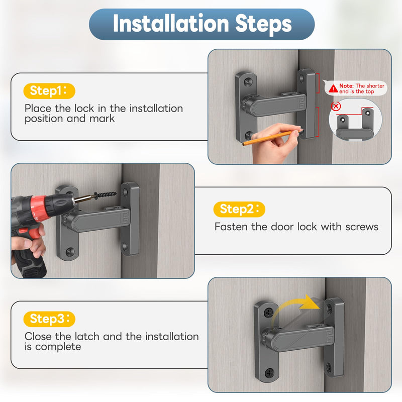 90/180 Degree Sliding Barn Door Lock, Adjustable Zinc Alloy Security Door Locks and Latches for Closets, Windows, Liquor Cabinets, Garden/Fence/Shed/Wooden Gate (Grey-2PCS) Grey-2PCS