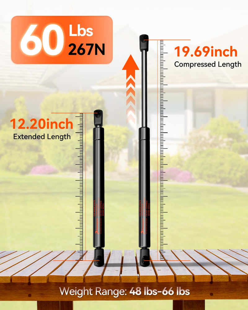 C16-08260 Gas Struts 20 inch 60 lbs/267N, spd-gs-5300-60 Gas Spring, 10462 Tanning Bed Shocks for RV Bed Storage Basement Door Travel Trailer Boat Hatch Lift Support, 2 Pack 60lbs