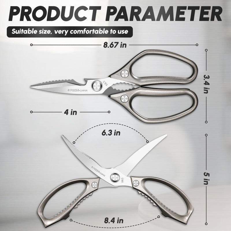 SSGP Kitchen Shears Set, All Purpose Heavy Duty Poultry Shears, Ultra Sharp Japanese Meat Scissors, Dishwash Safe Stainless Steel Comfort Grip Handle Kitchen Scissors for Food, Chicken Bones, Turkey 2 pcs