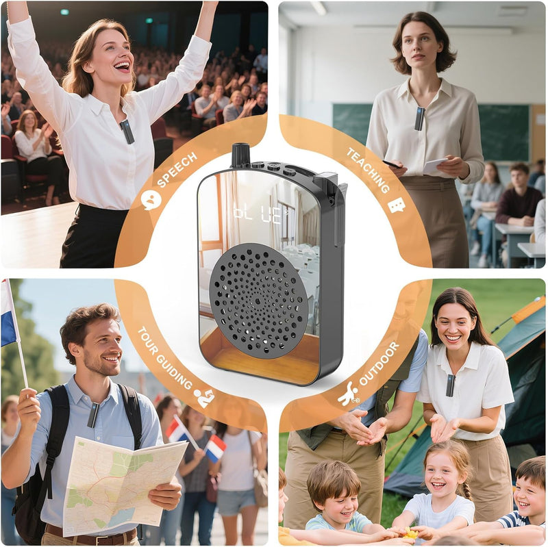 PRUNUS A10 Voice Amplifier Wireless with Lavalier Microphone Charging &Storage,Portable Voice Amplifier with Laple Mic Speaker,Mini Voice Amplifier for Classroom,Speech,Training Outdoor (Black) Black