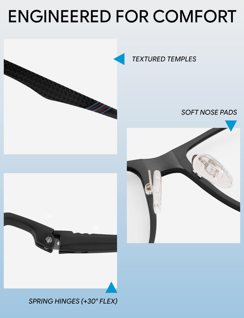 Mens Blue Light Glasses: Blocks Blue Light with Clear Lens | Help Reduce Eye Fatigue from Screen Time - Lightweight Al-Mg Frame Gaming Glasses Deliver Comfortable Wear for Work&Daily Use Black/Clarity Clarity