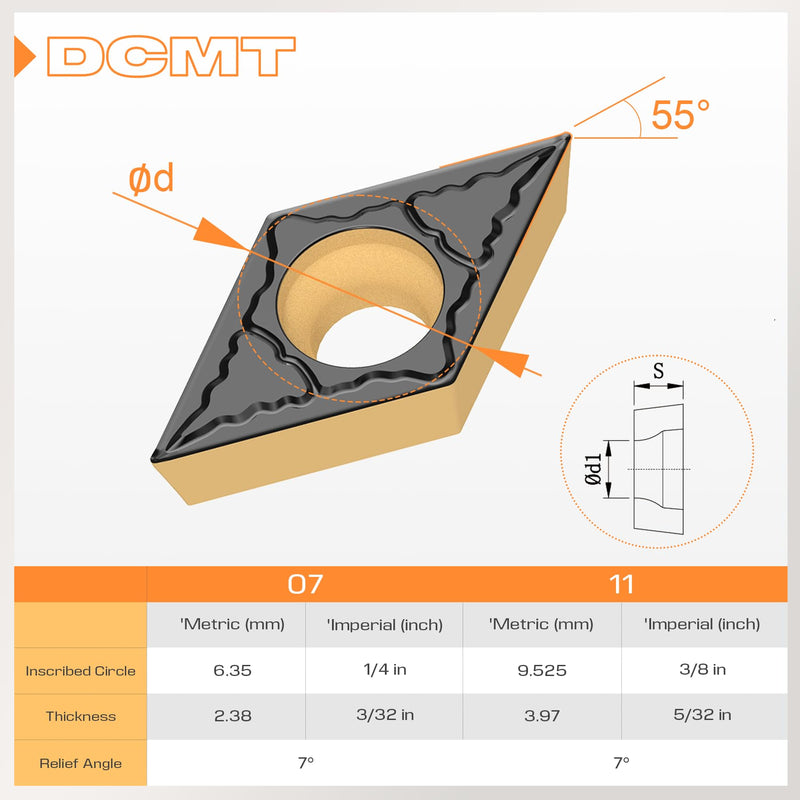 CNC Carbide Inserts DCMT070204/ DCMT21.51 for Metal Cutting Steel, DCMT Metal Lathe Tool for Steel, 10 Pcs