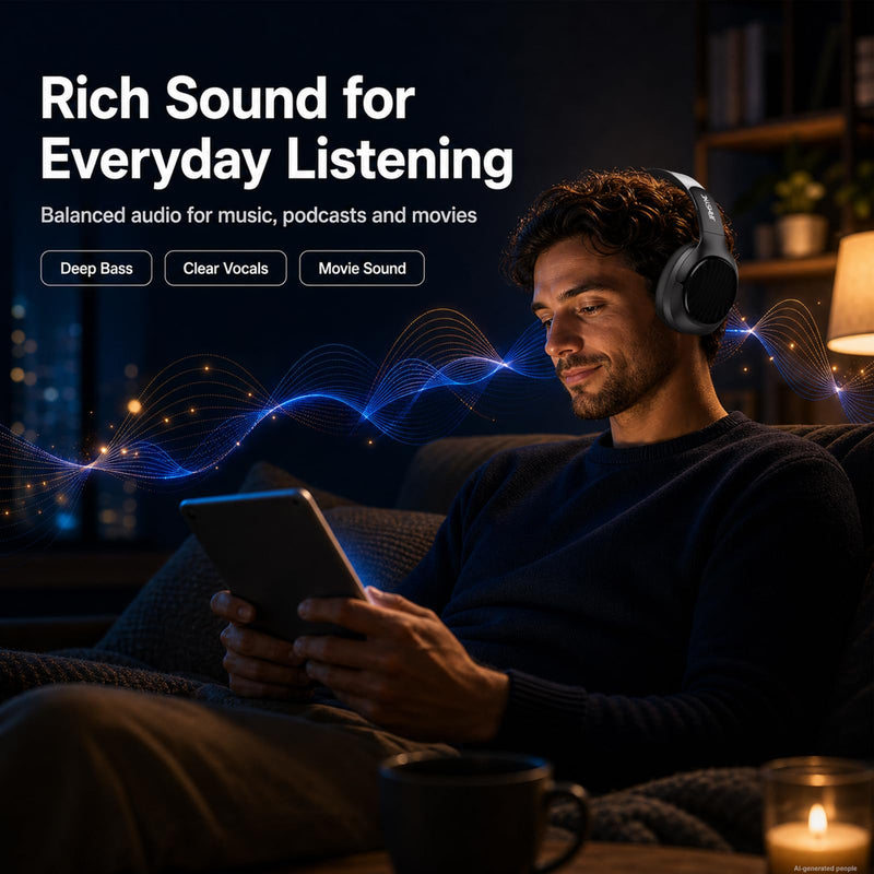 Wireless Noise Cancelling Headphones, 120H Playtime, Over Ear Headphones | 45dB Hybrid active passive noise cancelling headphones, Bluetooth 6.0, balanced sound, soft ear cups, 120H travel office