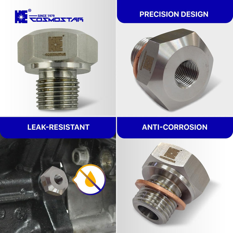 Cosmostar Stainless Steel Oil Pressure Sensor Adapter – M16-1.5 Male to 1/8" NPT Female, Compatible with GM LS Engines LS1 LSX LS3 5.3L 6.0L | High-Durability, Leak-Proof Precision for Engine Swaps
