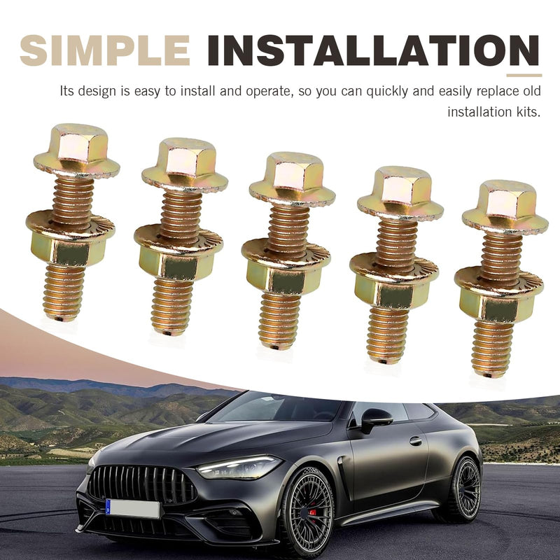 10 PCS Exhaust Manifold Bolts, Hexagonal Flange Nut Screw Anti-slip Fasteners, Carbon Steel Anti-rust Automobile Repair Accessories, Universal for Most Cars Modification Retainer (Gold)
