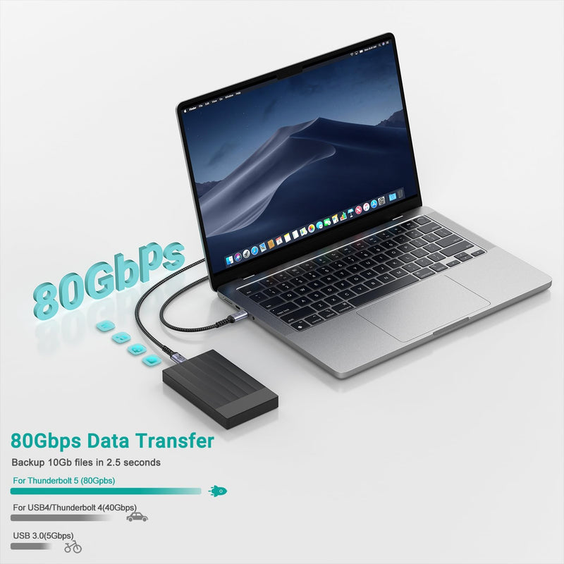 80Gbps USB C Cable 6.6FT 2 packs Compatible for Thunderbolt 5, SUMPK 240W USB 4 Cable Fast Charging with 16K, Dual 8K/6K Video Monitor Compatible for Thunderbolt 4/3, iPhone 16/15, SSD, MacBook M4 Pro 6ft, 6ft 240W / 80Gbps / 16K
