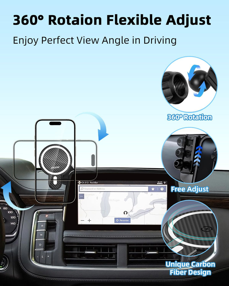 PZK Magnetic Car Phone Mount for 2021-2024 Chevy Tahoe/Suburban/GMC Yukon | 10.2-inch Screen Magsafe 15W Fast Wireless Charger Car Phone Holder LT/Z71/RST/High Country 360° Rotation Hands-Free Stand Tahoe/Suburban/GMC Yukon/GMC Yukon XL 2021-2024