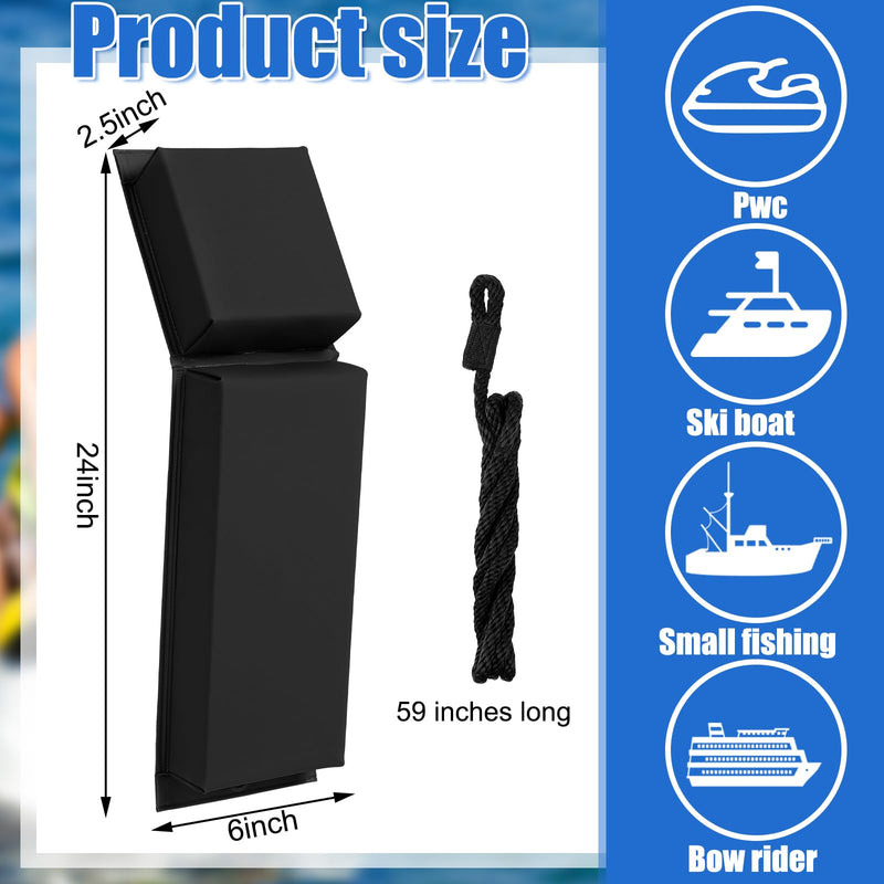 2 Pcs PWC Boat Fender with Cords, Jetski Pontoon Boat Bumpers for Docking, Dock Bumper PWC Safe Contour Fender for Motorboat Boats Dock Marine Hull Accessories Black General