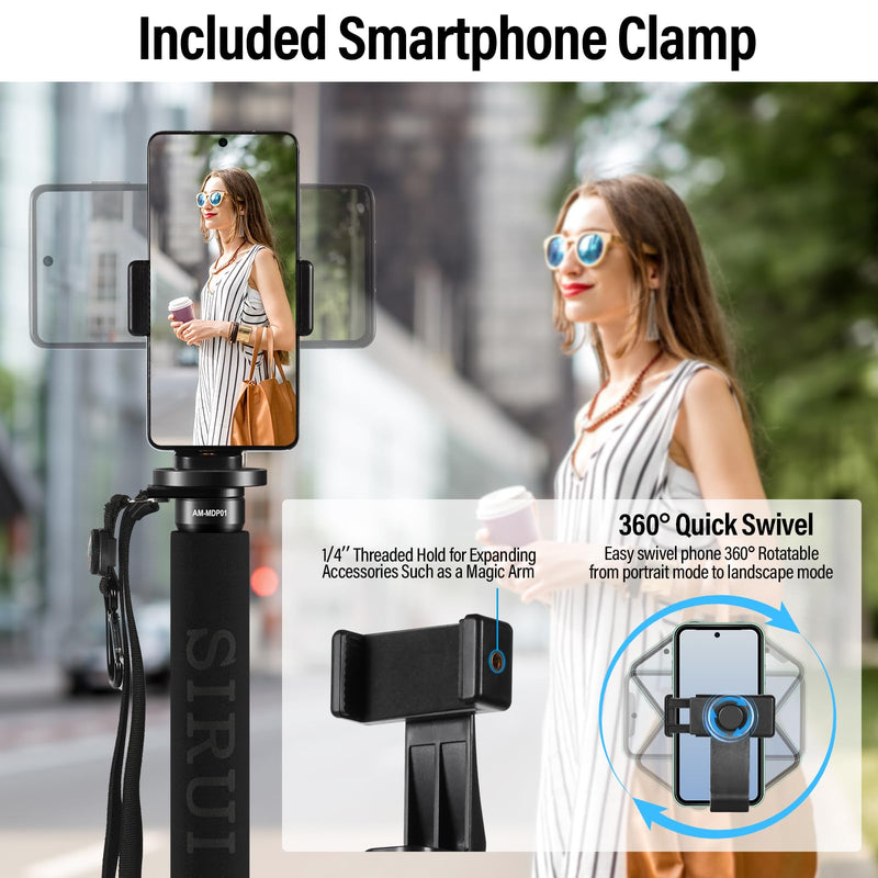 SIRUI Carbon Fiber Monopod for cameras, 65" Compact Lightweight Travel Monopod, 6 Sections, Load up 15kg, included Phone Holder (AM-MDP01) AM-MDP01