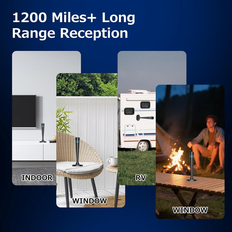 TV Antenna Indoor for smart TV, Digital Antenna for Smart TV with Local Channels, TV Antenna Long Range Reception with Amplifier Signal Booster, 360° Strong Reception, Supports 4K 1080p HD