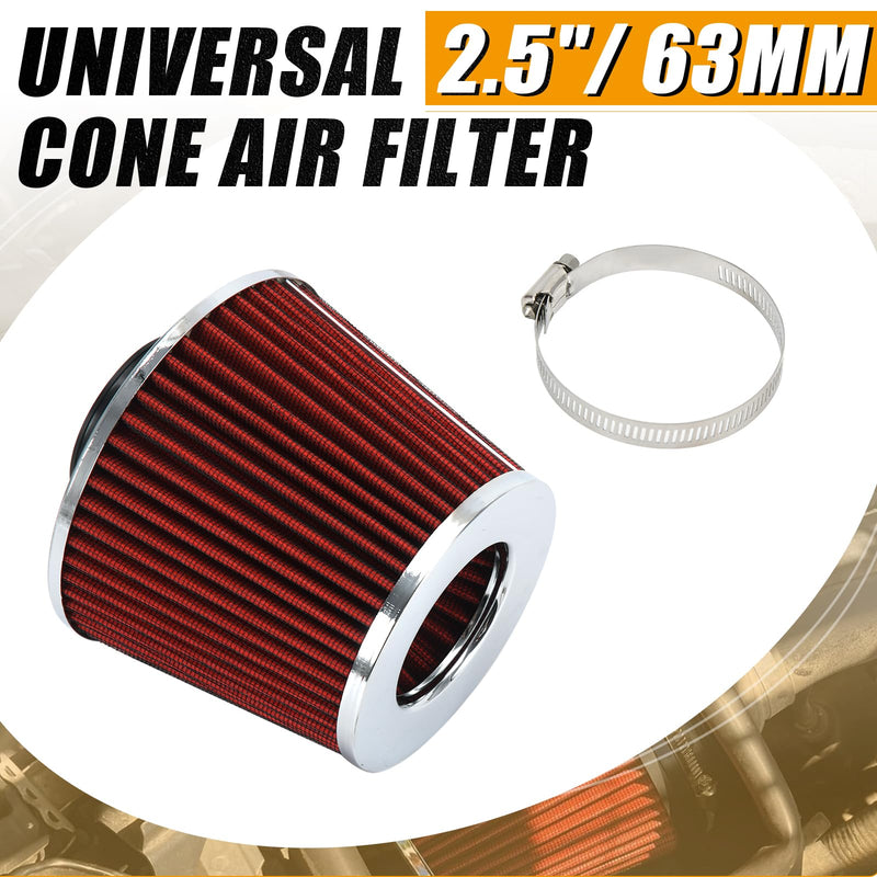 PTNHZ Universal Red 2.5" 63mm High Flow Cold Air Intake Cone Air Filter Power Intake Air Inlet System Air Cleaner 2.5" Red(1PCS)