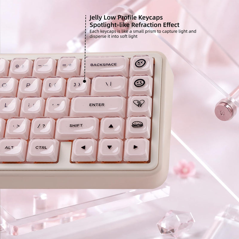 Womier Low Profile Keycaps, Jelly Pink Keycaps, Shine Through Key caps | 127 Keys Custom Keycaps for Mechanical Keyboard 60% 65% 75% 80% 100% Cherry Gateron MX Switches A-Pink