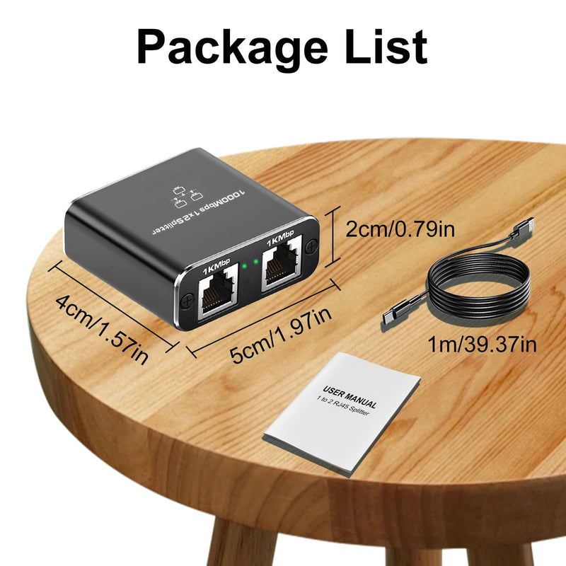 Gigabit Ethernet Splitter 1 to 2 High Speed(2 Devices Simultaneously Networking), 1000Mbps Internet Splitter 1 in 2 out, LAN Splitter with USB Power Cable, RJ45 Splitter for Cat5/5e/6/7/8 Cable
