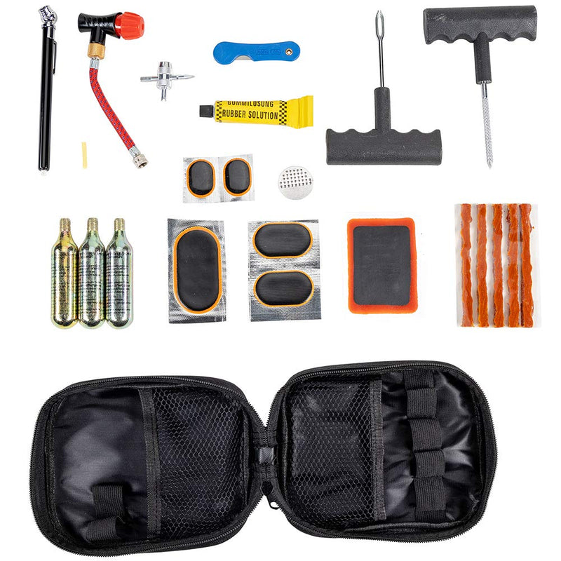Pit Posse PP3167 Motorcycle Tire Repair Kit with Co2 Inflator and Cartridges for Tube and Tubeless Tires, Emergency Roadside Kit, Flat Tire Accessories for Easy Repair