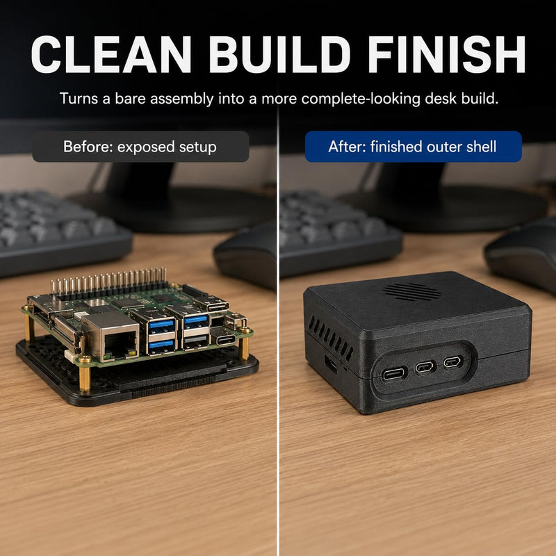 NVMe Base Case Compatible with Raspberry Pi 5 and Pimoroni NVMe Base – Snap-On Protective Cover | Port Access | Ventilated Low-Profile Chassis for Desk Builds