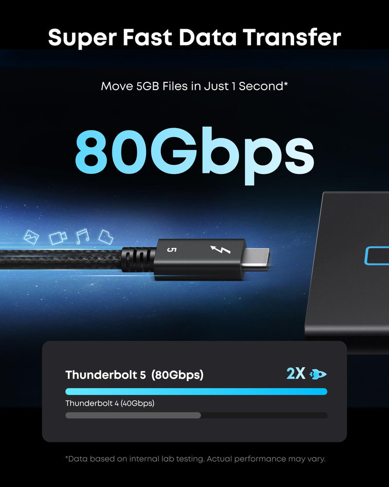 Anker Prime Thunderbolt 5 Cable, 3.3 FT USB C to USB C Cable, 240W Charging, 80Gbps Data Transfer, Up to 120Gbps Bandwidth, 8K/4K Displays, for iPhone 16, MacBook, and More (Thunderbolt 5-Certified) 3.3FT