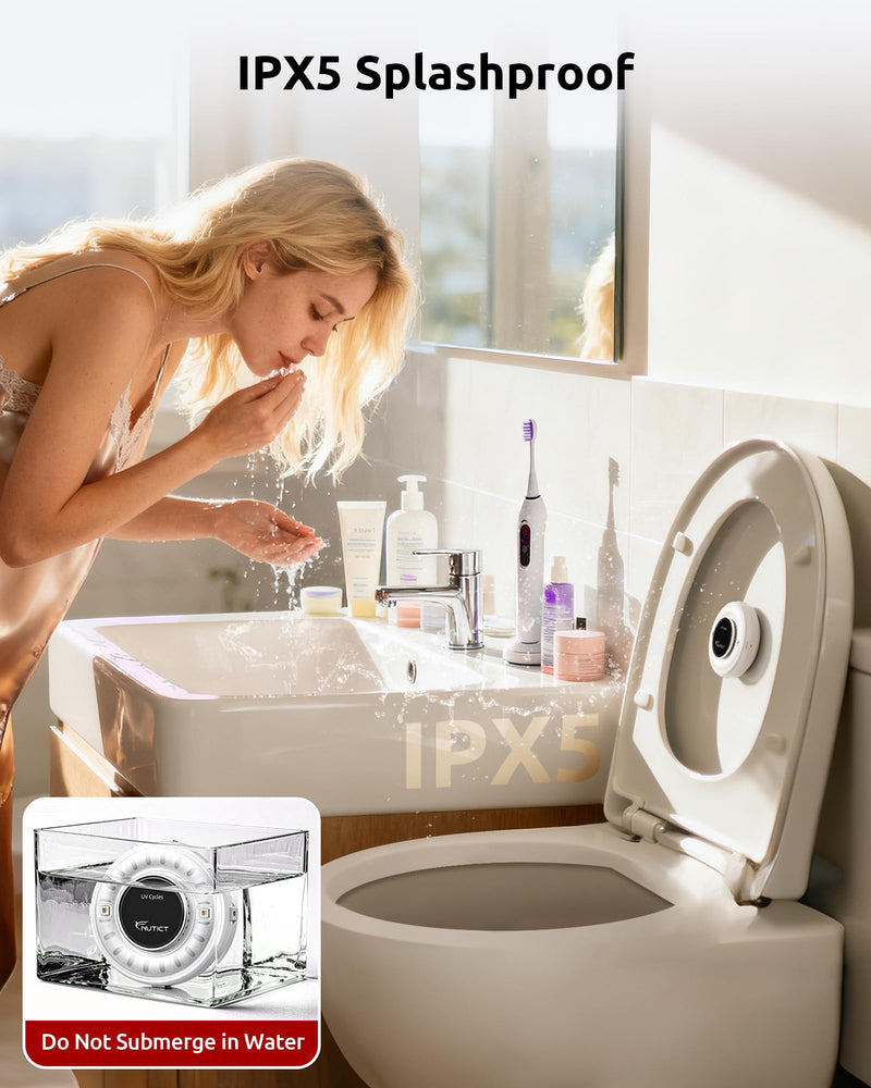 NUTICT UVC Toilet Sanitizer Light, Auto Turn On/Off, Fits Most Toilet Lid | 180 Seconds Sanitize, 2000mAh Rechargeable Battery, Safe to Use, Tool-Free, for Home Guest Room Hotel Shared Bathroom, White