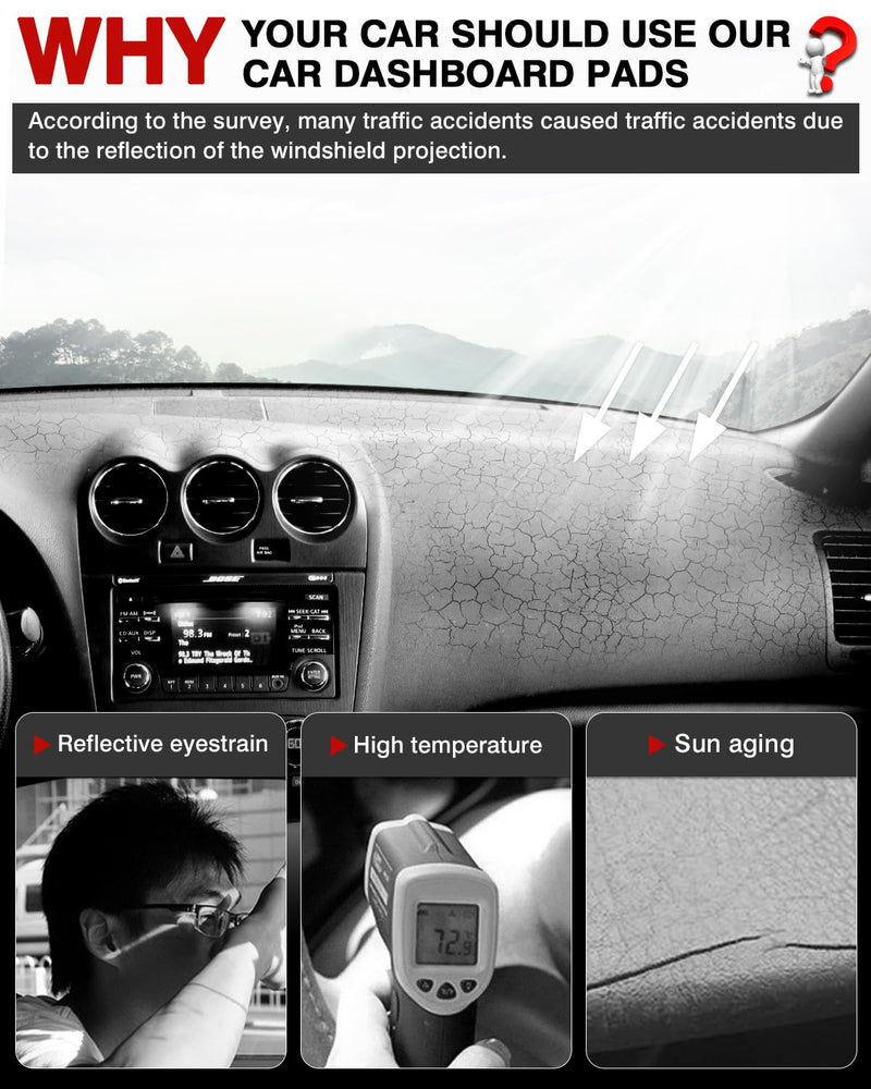 Autorder Dashboard Cover Mat Fit for 2007-2012 Nissan Altima Accessories Dash Cover Flannel Dash Mat Sunshade Glare UV Rays Protector 2007-2012 Altima