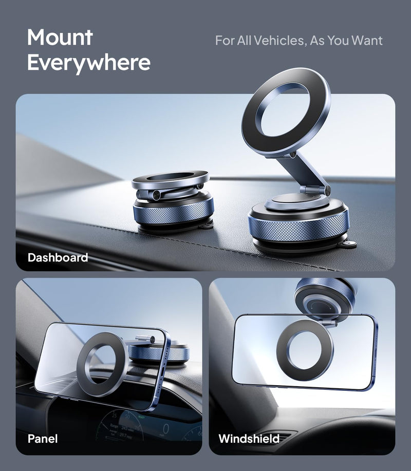 Wigoo Vacuum Magnetic Phone Holder for Car for Magsafe [80LBS Suction & 3000gf Magnetic] 360° Adjustable Car Phone Mount, Cell Phone Holders for Your Car, for iPhone 17 Pro Max 16 15 14 13 12 Air Plus
