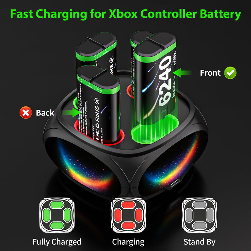 for Xbox Controller Battery Pack for Xbox Series X|S/One/Xbox Elite | 4x6240mWh Batteries for Xbox Controller, Rechargeable Battery pack with Charger, for Xbox Batteery Pack with Fast Charging