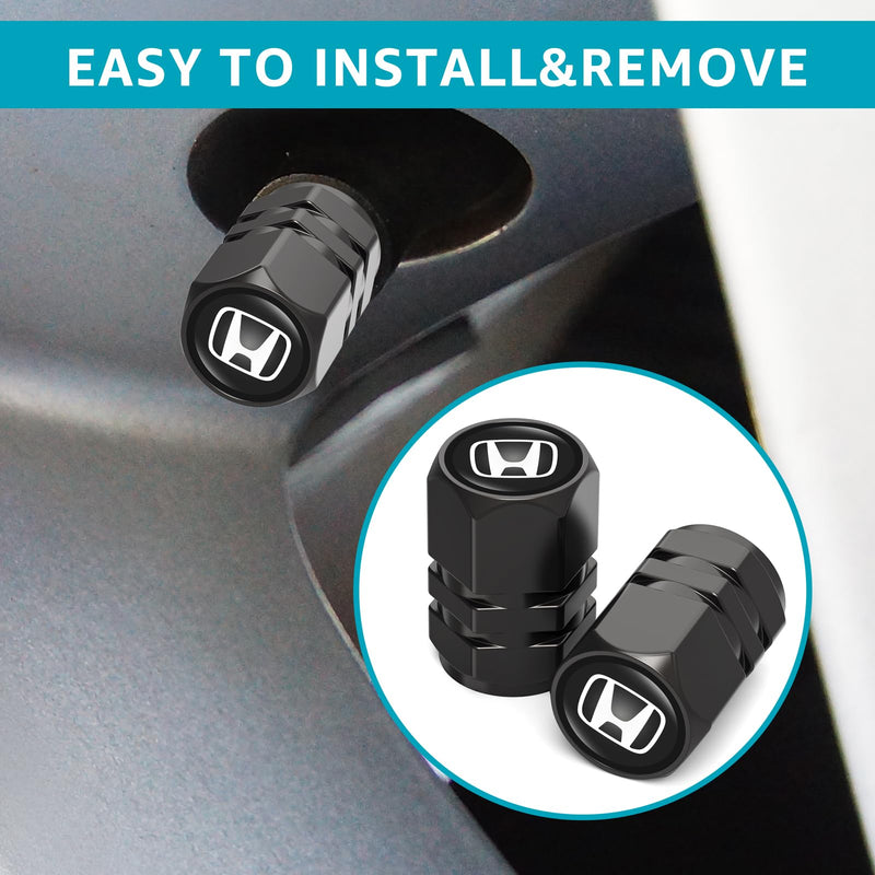Tire Valve Caps, Valve Stem Caps Fit Honda Accord Civic Fit CRV Pilot EX CR-V EX-L Touring Pilot, Alloy Car Tire Caps for Corrosion Resistant Leak-Proof Car Accessories, Black Fit-b8
