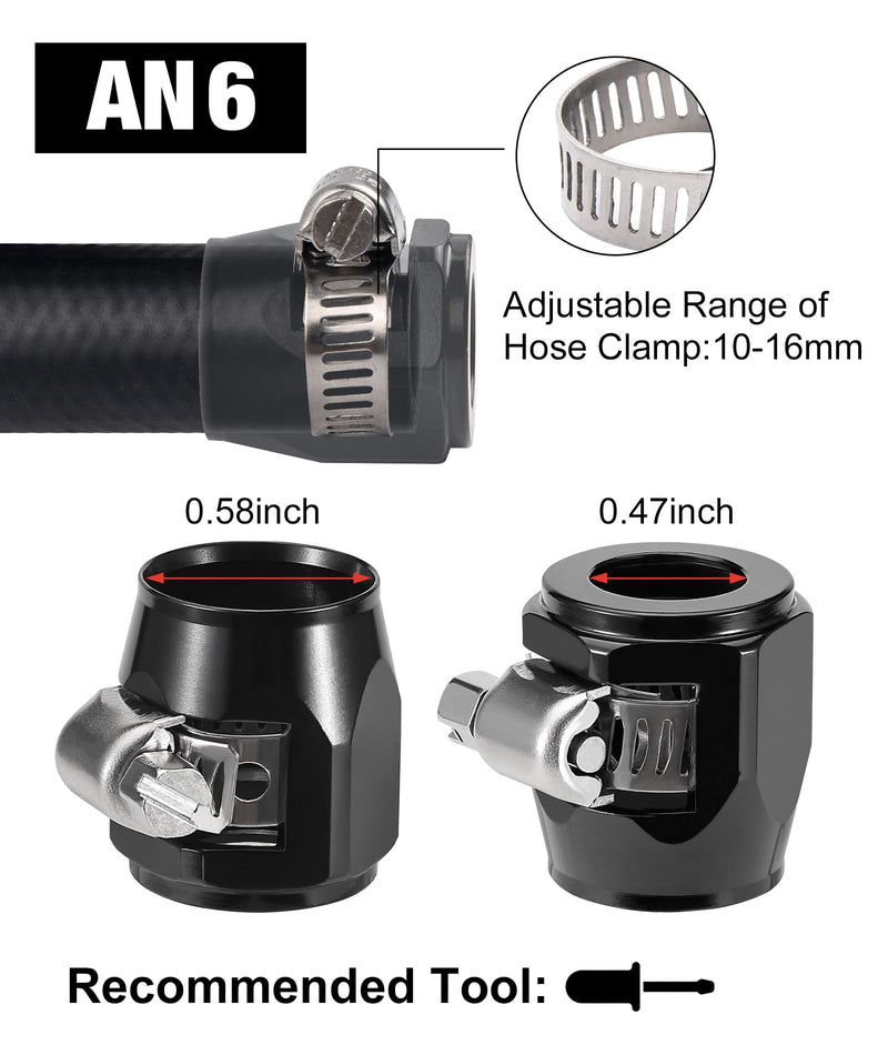 EVIL ENERGY 6AN Hose Finisher Clamp Aluminium Black for Stainless Braided Hoses,Rubber Hoses end Finisher AN6 4