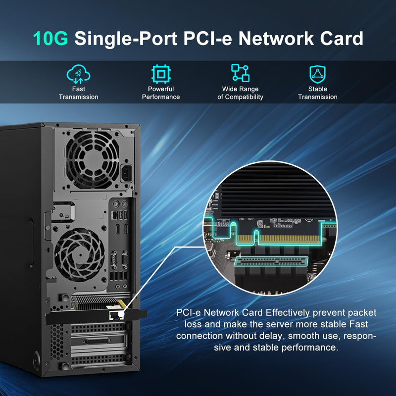 10Gb RJ45 PCI-E Network Card with X540 Controller, Gigaplus X540-1T 10Gb Ethernet Adapter with Single 10Gbe PCI-E NIC, Support Windows/Linux/ESX Servers