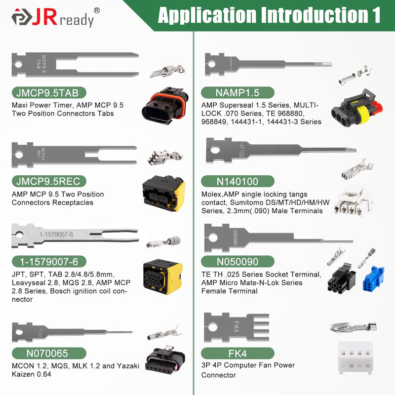 JRready ST5355 Terminal Removal Tool Kit - Universal Vehicle Wire Harness Depinning Tool Pin Removal Tool, for Tyco JPT MCP MCON MQS, Sumitomo, Delphi, Molex Pin Extractor, with 16Pcs Replacement Tips 16 IN 1 KIT
