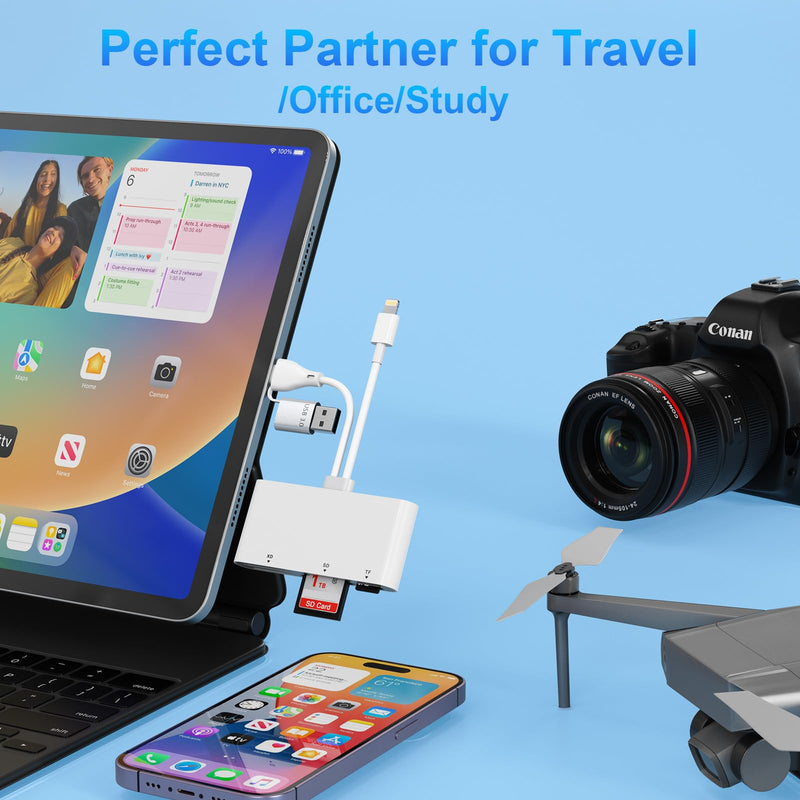 USB 3.0 Memory Card Reader for SD/TF/CF/XD/MS/Micro SD/SDHC/MMC,Multi 5-in-1 Lightning/USB C/USB A Memory Adapter for iPhone 15 14 13/iPad/Android/Samsung/Mac Book/Laptop/Camera/Hard Disk/Flash Drive