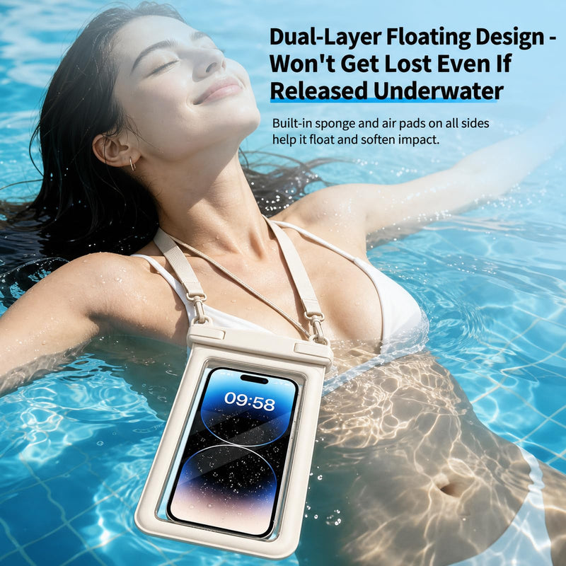 Double Pocket Waterproof Phone Pouch floating-IPX8 dry bags waterproof with SGS Certified -Large Space Cell Phone Pouch Floating, with Lanyard, Phone Dry Bag beach essentials 2026(Up to 8.5") Beige