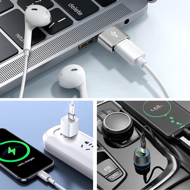 USB C Female to USB Male Adapter 5-Pack Type C to USB A Converter for Charging/Data Compatible with iPhone 15 Plus/Pro Max,iPad Pro/Air 4/Mini 6,Samsung Galaxy S24/S23/S22/S21,More (Silver) Silver