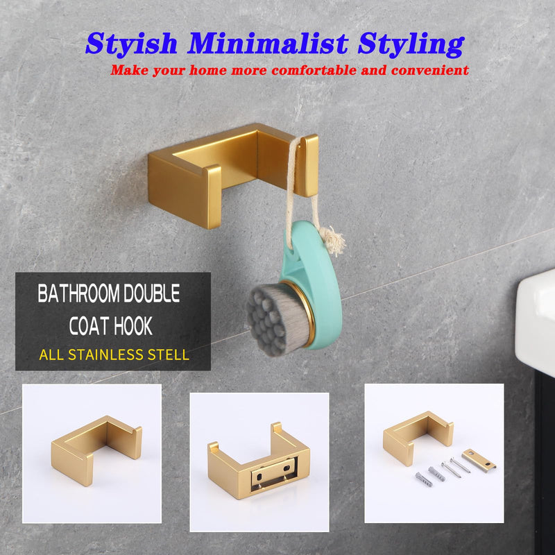 GERZWY Bathroom Accessory 3-Piece Set SUS 304 Stainless Steel Toilet Paper Holder Towel Ring Towel Hooks Wall Mount Gold Finished HG1708-3BE