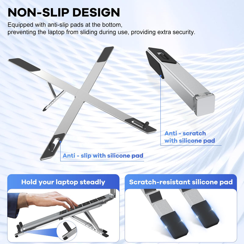 Foldable Laptop Stand, Ergonomic Aluminum Desktop Holder Riser,6 Angles Adjustable,Lightweight Compact, Compatible with 10-17.3'' MacBook,iPad,Dell,HP,Lenovo,Asus,Samsung etc. (Silver) Silver