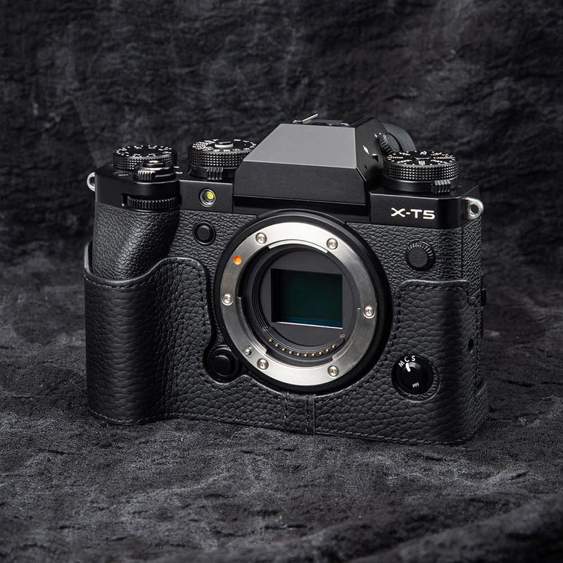 X-T5 Vintage Genuine Leather Camera Case Half Leather Camera Protector with Shoulder Strap for Fujifilm X-T5