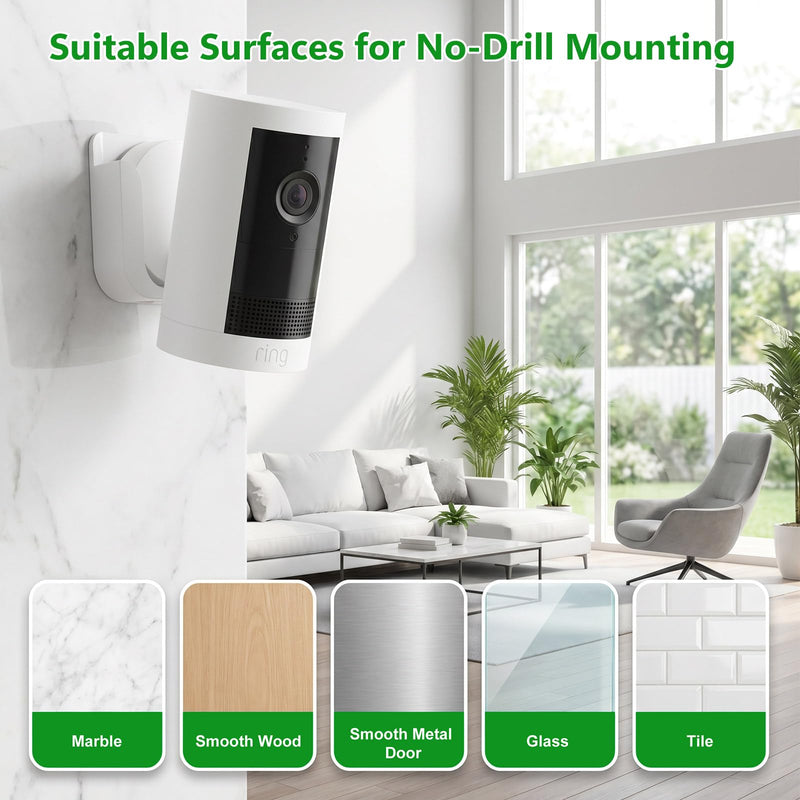 3 Pack No Drill Camera Mount for Ring Outdoor Cam Plus, Easy Installation Mounting Camera Holder with Strong Adhesive Tape or Screws, White Wall Mount for Ring Outdoor Camera