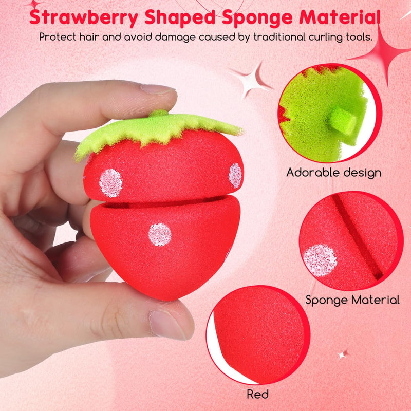 18pcs Strawberry Shape Sponge Hair Rollers Heatless Curlers Overnight Hair Curlers to Sleep in Soft Curl Sponge Styling Tool for Loose Waves or Tight Curls Travel Use