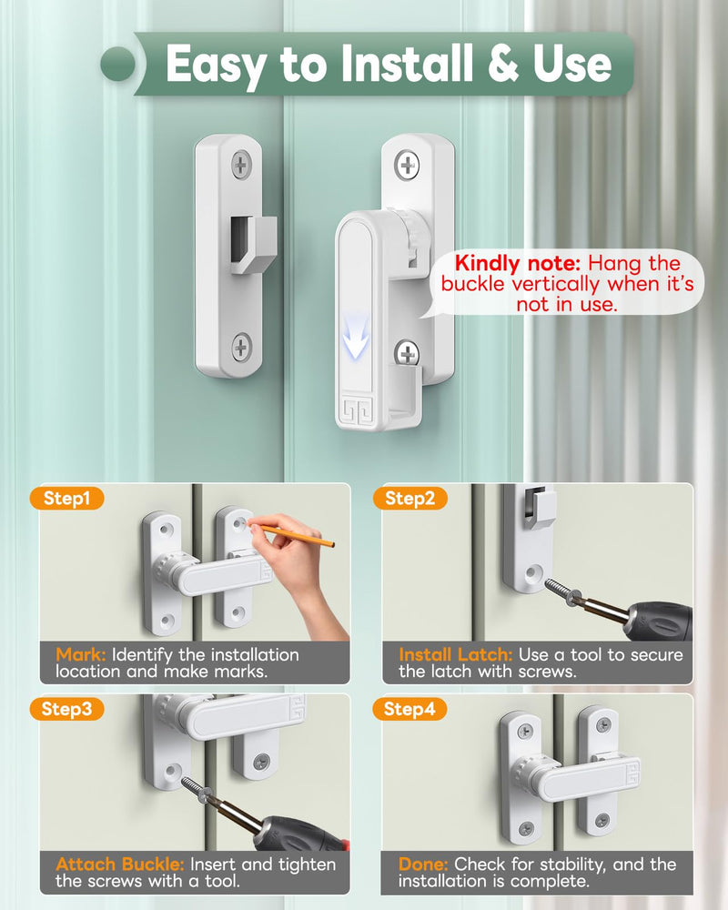 Adjustable Barn Door Locks, 90/180 Degree Sliding Door Latch, Protect Home Security Gate Latch for Bedroom, Barn, Cabinet, Garden, Fence (White-2 Pcs) White-2 Pcs