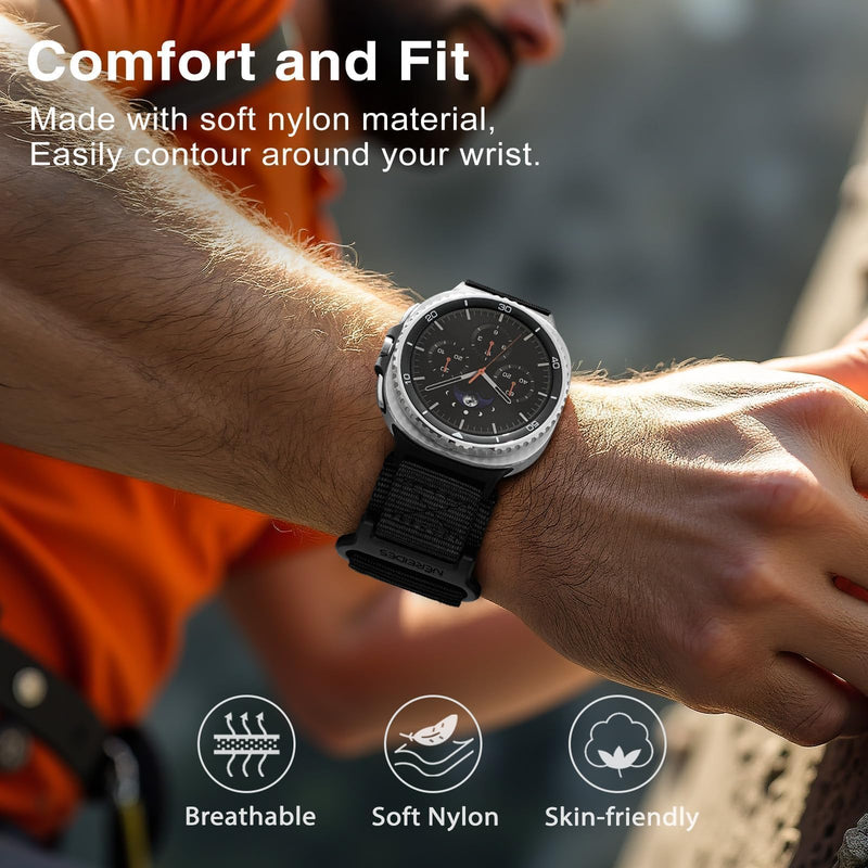 Nylon Band Compatible with Samsung Galaxy Watch 9/8/8 Classic | Breathable Sport Replacement Strap Compatible with Galaxy Watch 9 8 44mm 40mm/8 Classic 46mm for Men Women, Black
