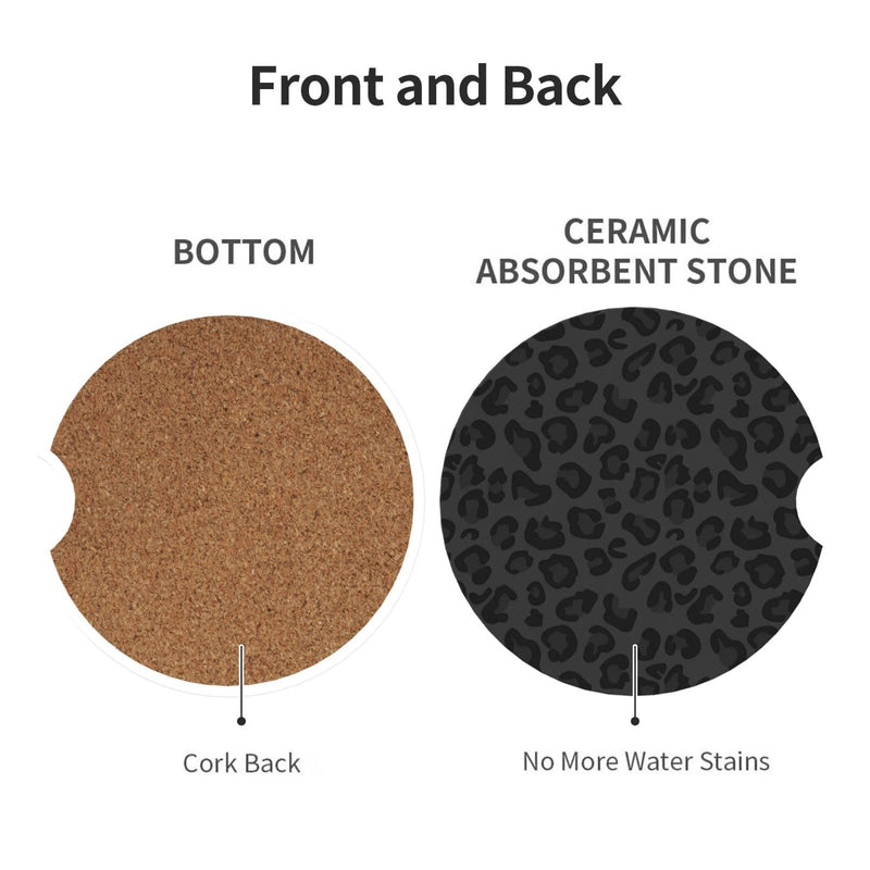Car Coasters for Cup Holders, 2 Pack Absorbent Ceramics Anti Slip Universal 2.56 Inch Car Cup Coaster for Women Men, Car Interior Accessories - Black Leopard Cheetah Print 2.56 Inches