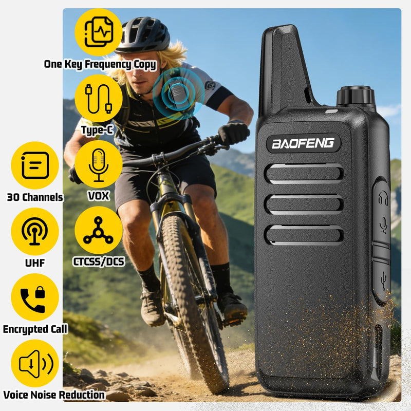 Walkie Talkies for Adults Long Range Rechargeable Walkie Talkies UHF Two Way Radios with Earpieces,1500mAh Battery Walky Talky Noise Reduction VOX USB-C Charger for Camping Hiking,2 Pack