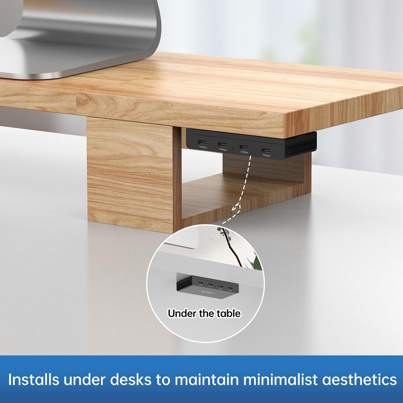 EJAY 10Gbps Magnetic USB-C Hub, 4-Port USB 3.2 Gen2 Data Transfer, Includes Sliding Rail, Screws and Sticky Pads for MacBook Laptop PC, Black Hub+1 Slide Rail