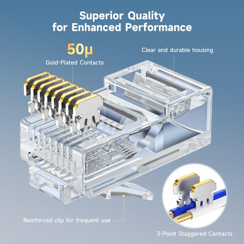 Cable Matters 200-Pack Cat 6 Pass Through RJ45 Connectors, 50µ Gold Plated (Cat 6 Ends / Cat6 Connector /RJ45 Modular Plugs/Ethernet Plugs/Network Connector) for Solid or Stranded UTP Ethernet Cable