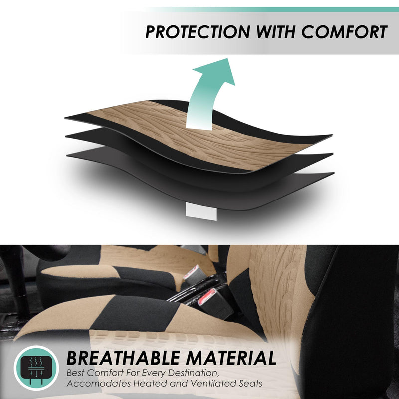 FH Group Car Seat Covers Front Set Premium Cloth -Covers for Low Back Car Seats with Removable Headrest,Universal Fit,Automotive Seat Cover,Airbag Compatible Car Seat Cover for SUV,Sedan Beige