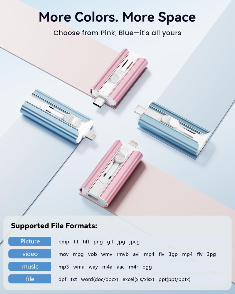 MFi Certified Flash Drive 256GB for iPhone Thumb Drive USB Memory Stick | iPhone Flash Drive Photo Stick for Photos, High Speed External Storage Jump Drive for iPhone/iPad/Android/PC(Light Blue) Light Blue