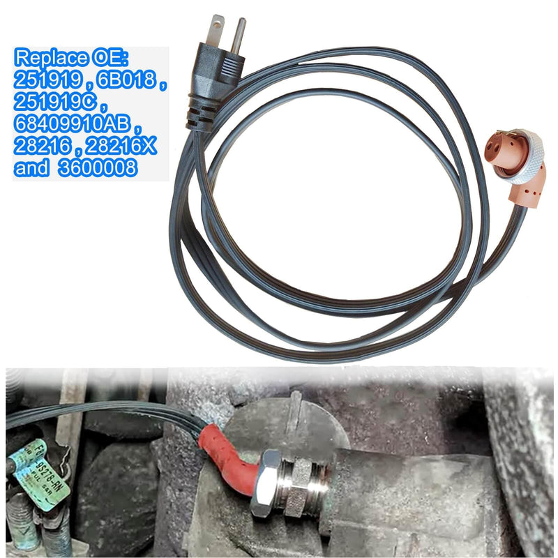 120V Block Heater Cord 251919, for Dodge Ram 2500 3500 Cummins 1989-Current 5.9 L /2007-Current 6.7 L, for 95-16 Ford 6.0 6.4 7.3 Powerstroke, Engine Block Heaters 68409910AB 3600008