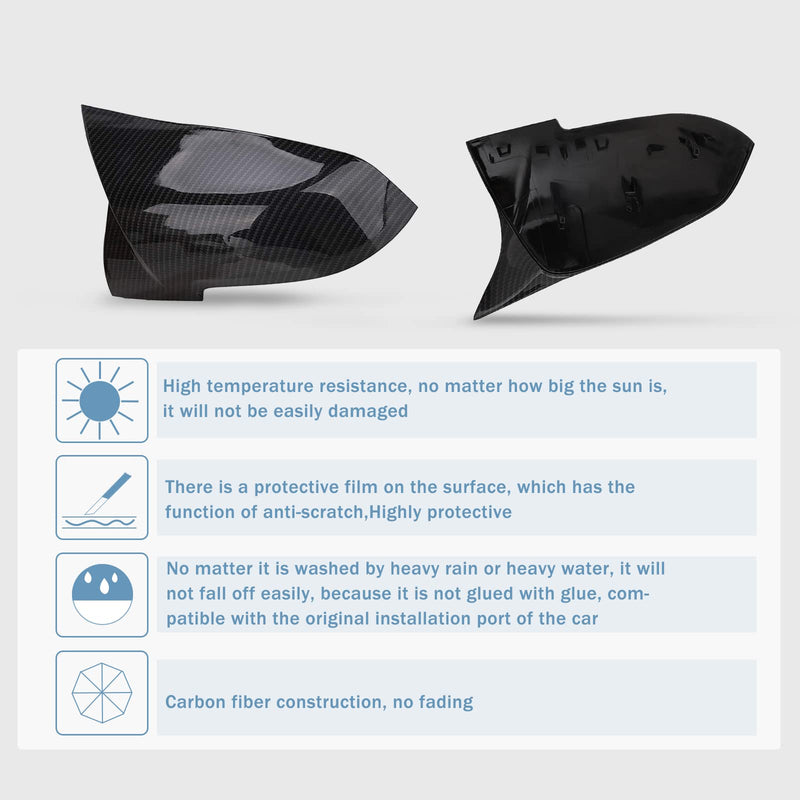 Door Rearview Mirror Cover Cap Carbon Fiber Replacement for BMW F20 F22 F30 F31 F32 F33 F36 F87 M2 X1 E84 328330i 335i 428i 435i - 2PCS (Carbon Fiber)