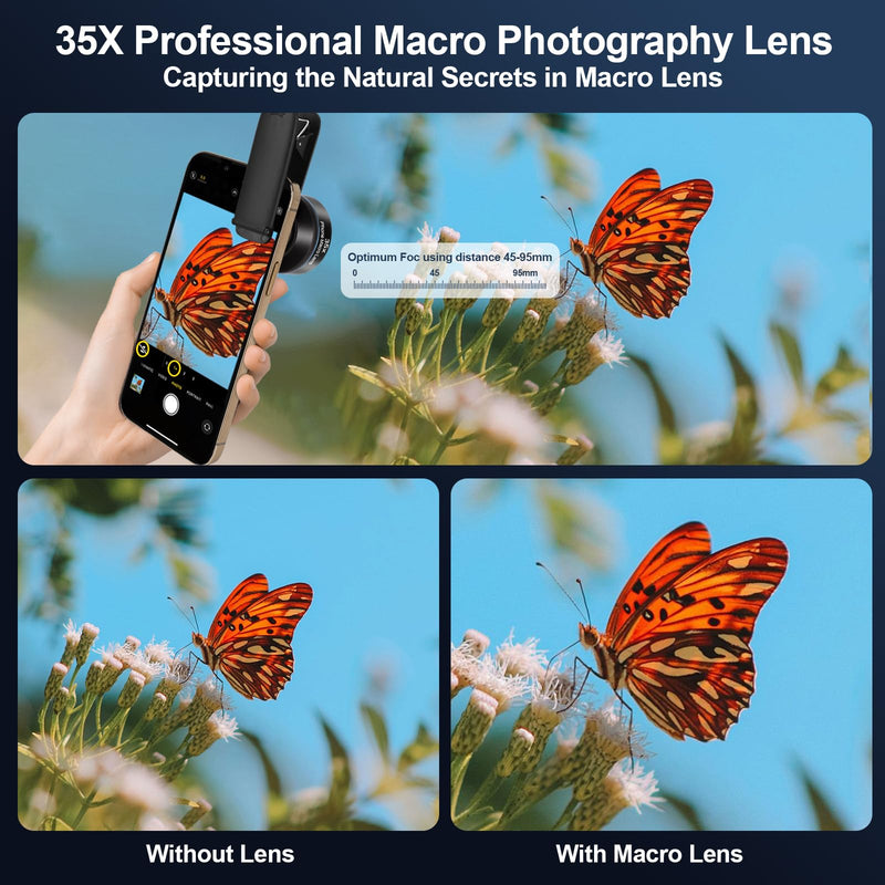 35X Professional Upgraded Macro Lens for Smartphones,with Universal Clip，Long Shooting Distance of 45-95mm, Macro Photography of Flowers,Insect and Jewelry,Compatible with iPhone and Android Phones