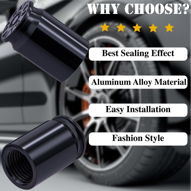 4PCS Bullet Shell Tire Valve Stem Caps, Aluminum Alloy Car Air Stem Cap, Universal Dustproof Tire Valve Stem Covers for Cars, SUV, Trucks, Bikes, Motorcycles, Bicycles (Black) 4 pcs Bullet-Black