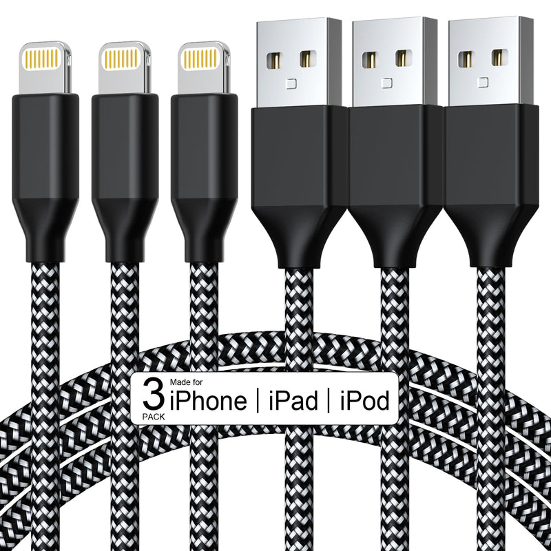 3 Pack iPhone Charger 10 FT Apple MFi Certified Fast Charging Lightning Cable Nylon Braided High Speed Transfer Cord for iPhone 14 13 12 11 Pro Max XR XS X 8 7 6 Plus iPad and More